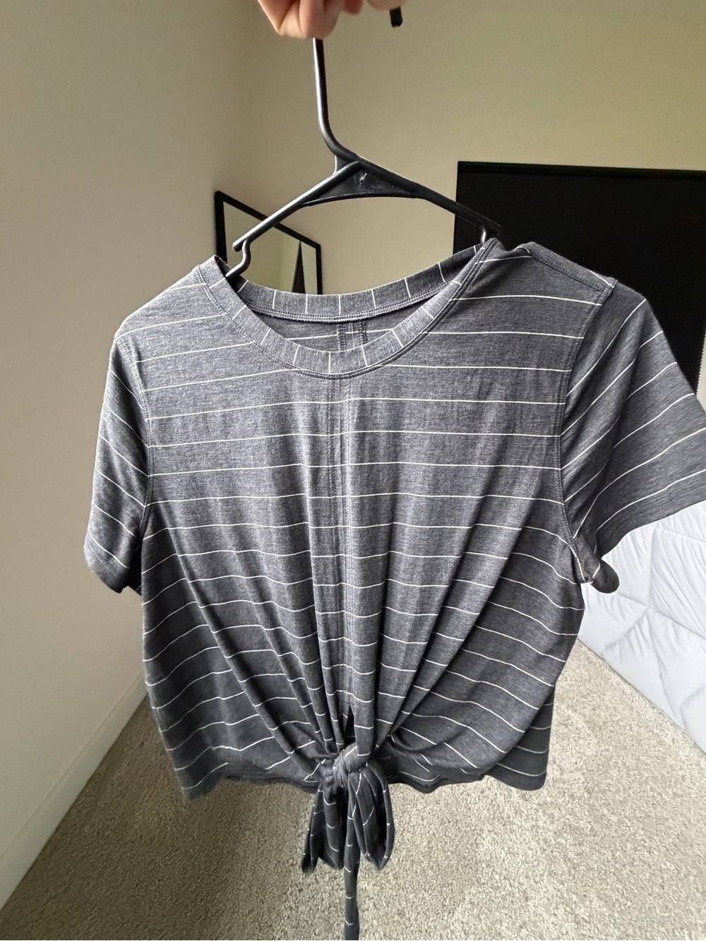 lululemon athletica Gray Striped Tie-Front Short Sleeve Top